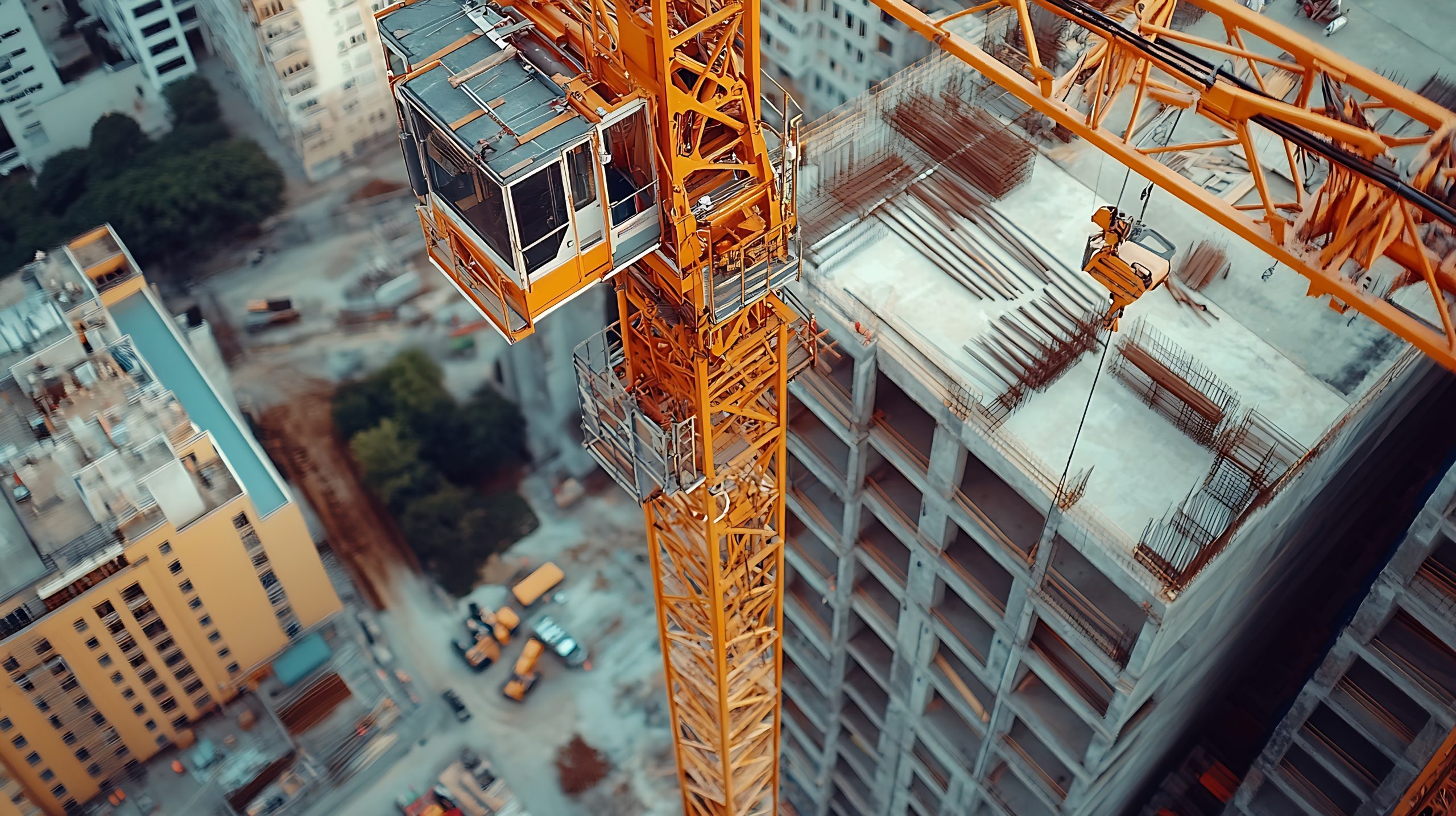 Ilustración de una obra de construcción con grúa